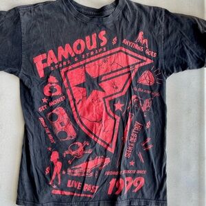 Famous Stars and Straps Mens Shirt Size Med Black Red Short Sleeve Travis Barker